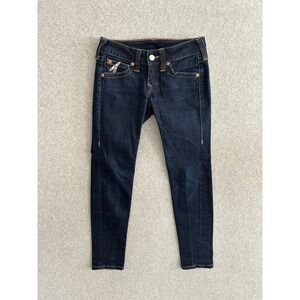 True Religion Julie Dark Wash Skinny‎ Jeans Silver Painted Horseshoe Size 28 USA